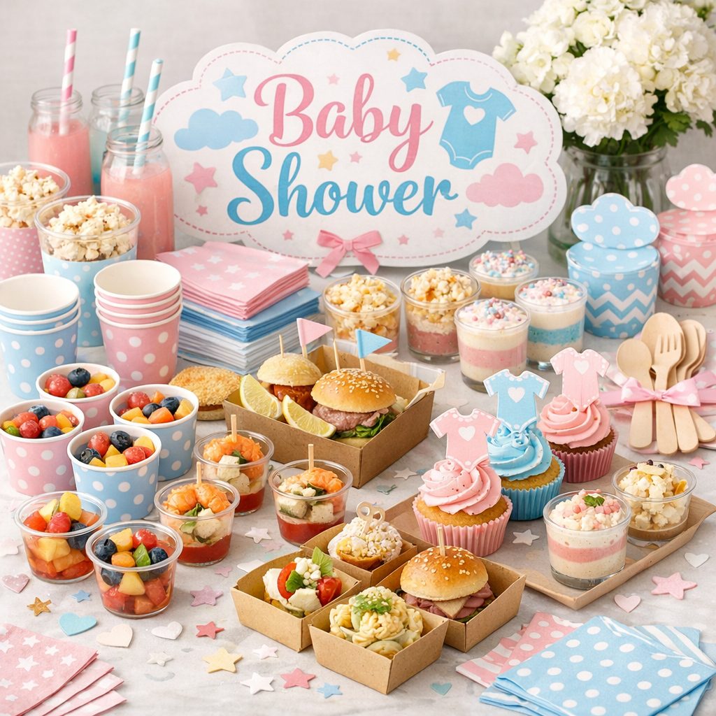 baby shower vaisselle illustration for Baby shower : id&eacute;es de vaisselle jetable et mini portions
