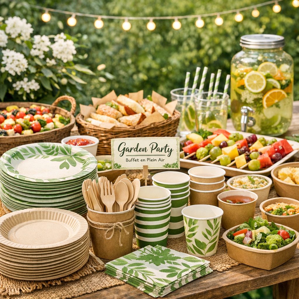 vaisselle jetable ext&eacute;rieur illustration for Garden Party : Vaisselle Jetable Id&eacute;ale pour Buffets Ext&eacute;rieurs