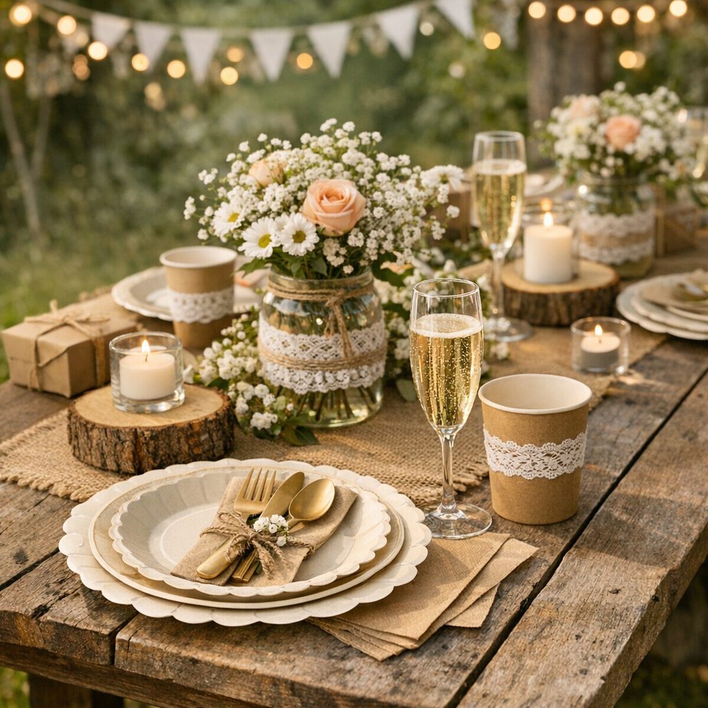 vaisselle jetable mariage illustration for Id&eacute;es de Table Mariage Champ&ecirc;tre avec Vaisselle Jetable &Eacute;l&eacute;gante