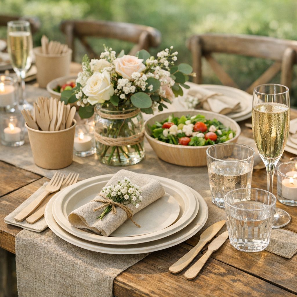 vaisselle jetable mariage illustration for Idées de Table Mariage Champêtre avec Vaisselle Jetable Élégante
