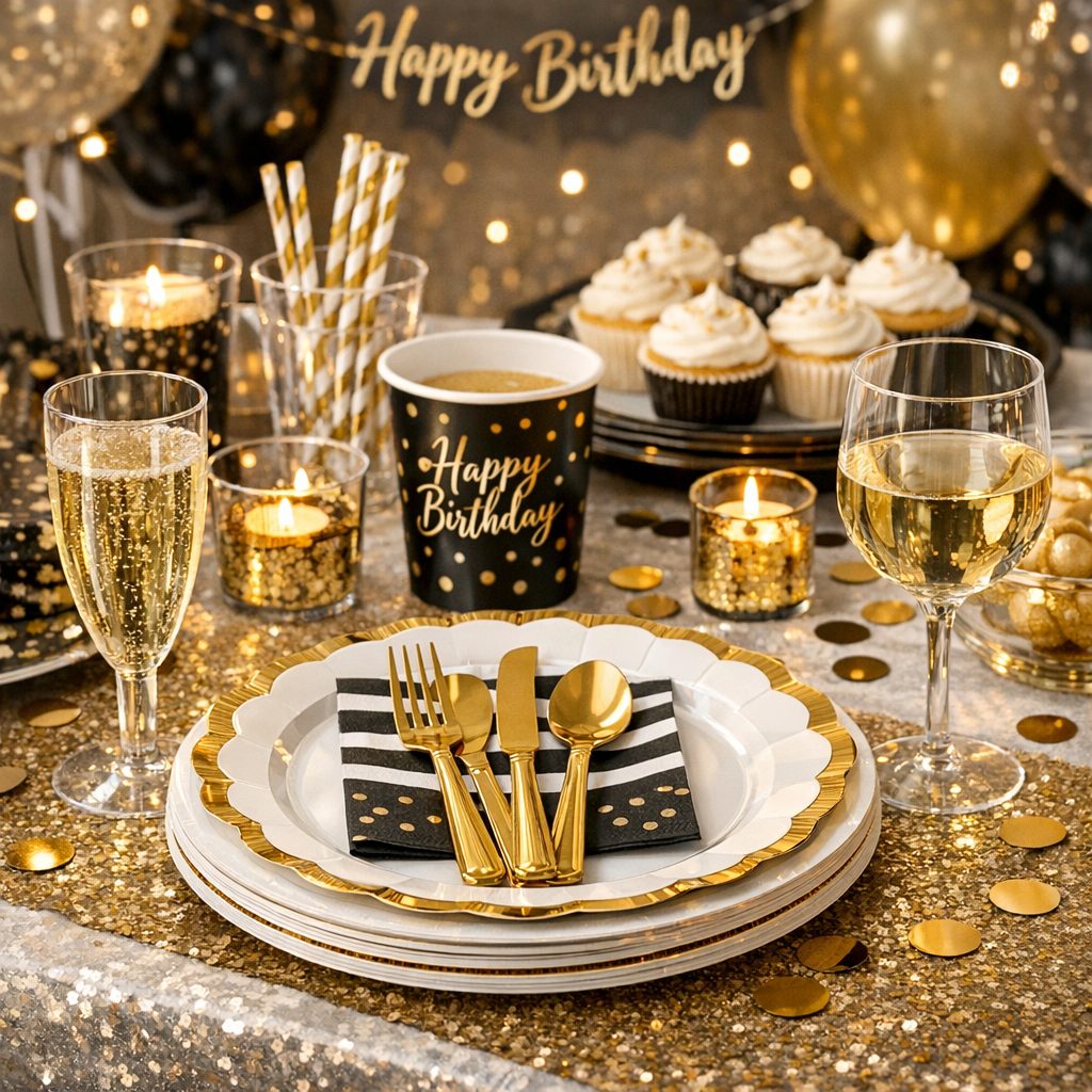 vaisselle jetable chic illustration for Vaisselle Jetable : Ambiance Chic pour Anniversaire Adulte