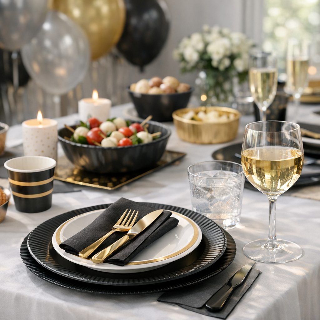 vaisselle jetable chic illustration for Vaisselle Jetable : Ambiance Chic pour Anniversaire Adulte